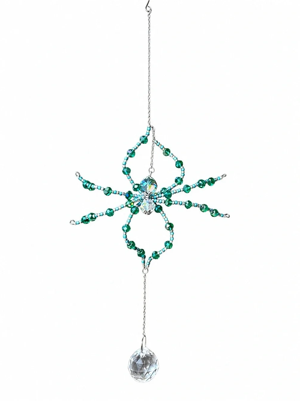 Emerald Green Beaded Spider Crystal Suncatcher